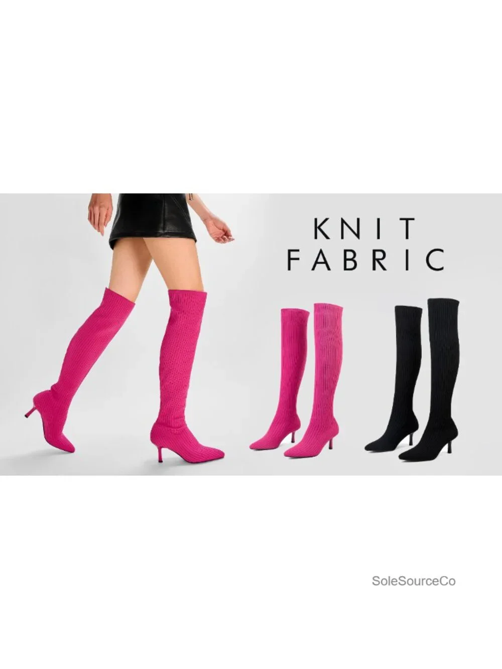 Women's Over Knee Knit Boots High Heel Stiletto Pointed Toe Thigh High Stretch